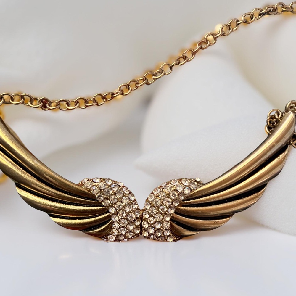 Gold Winged Necklace with Rhinestones